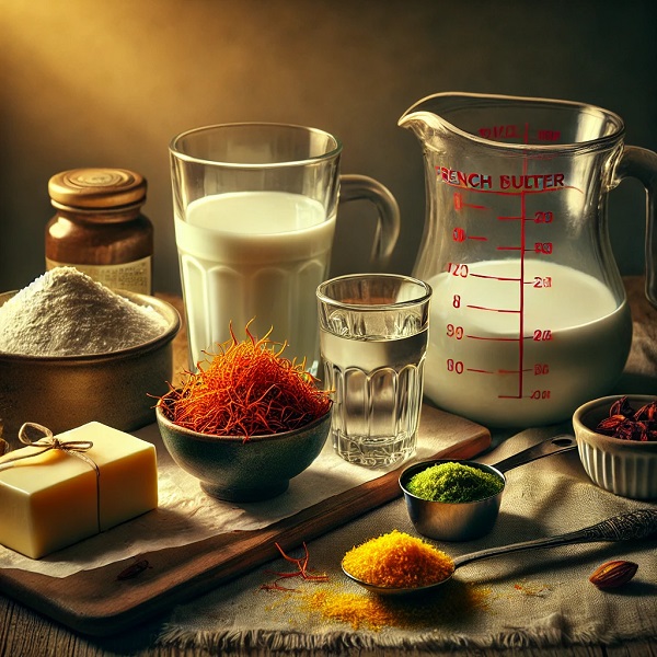 مواد لازم حلوای شیر زعفران و پسته