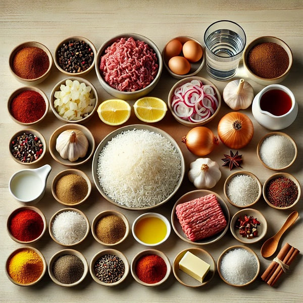مواد لازم گوشت چرخ کرده با برنج