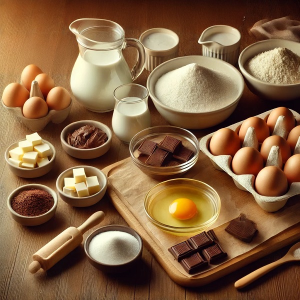 مواد لازم کیک بدون فر شکلاتی با همزن