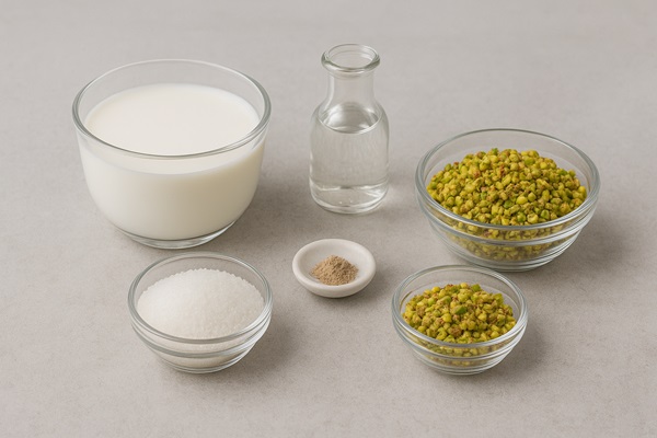 مواد لازم آبنبات شیری پسته ای